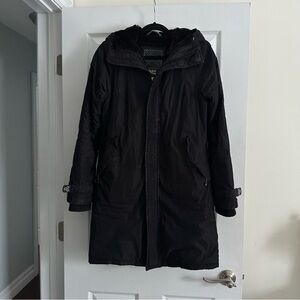 Size M TNA Aritzia Black Faux Fur Hooded Waterproof Long Parka Jacket